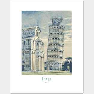 Vintage Retro Pisa Tower Watercolor Poster Posters and Art